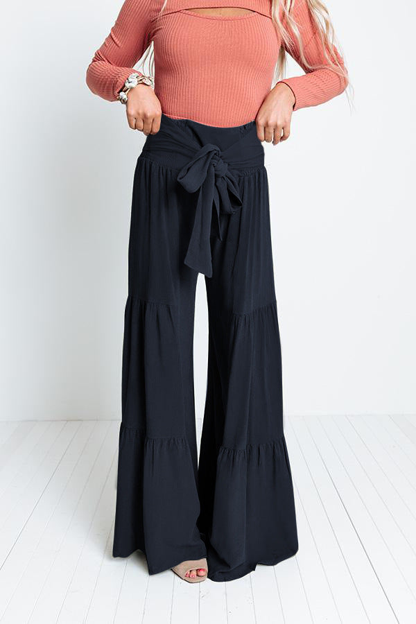 Boho Strappy Elastic Waist Wide Leg Pants