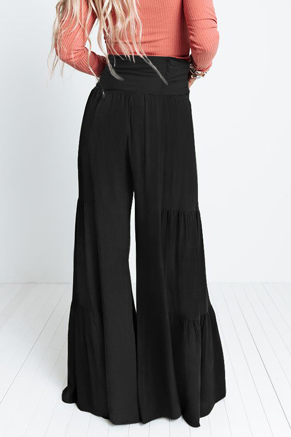 Boho Strappy Elastic Waist Wide Leg Pants