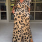 Leopard Print V-neck High-waisted Maxi Dress