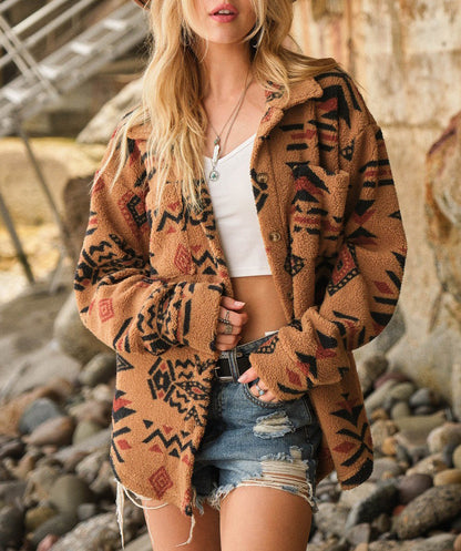 Aztec Print Sherpa Jacket