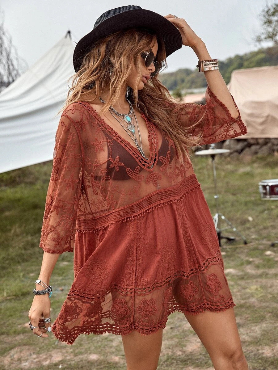 Lace Swim Cover Top