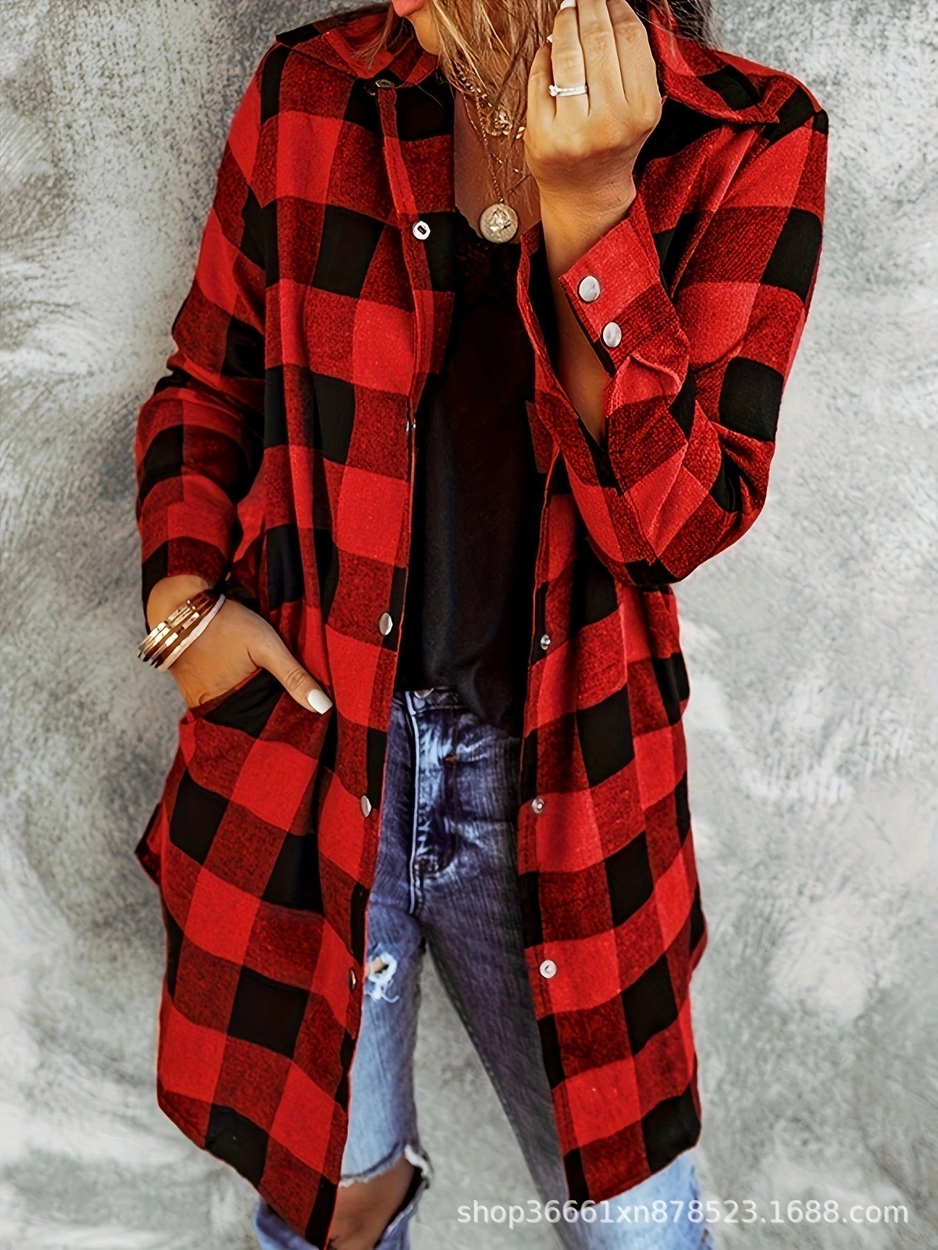 Plaid Brushed Button Midi Shirt