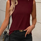 Solid Color Crew Neck Pleated Tank Top