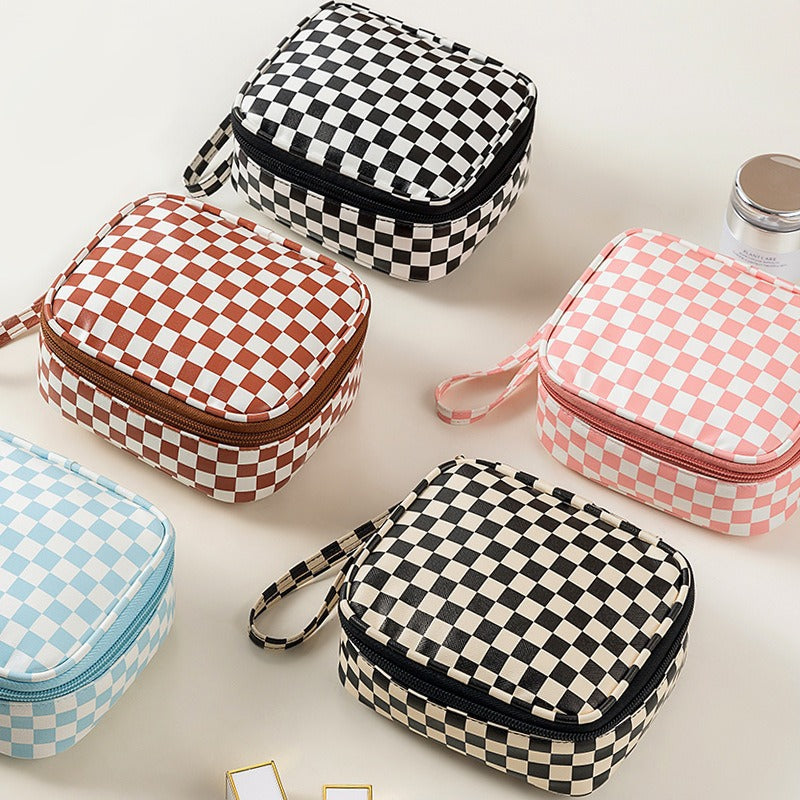 Checkered Print Cosmetic Bag