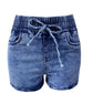 Washed Blue Elastic Waist Jeans Shorts