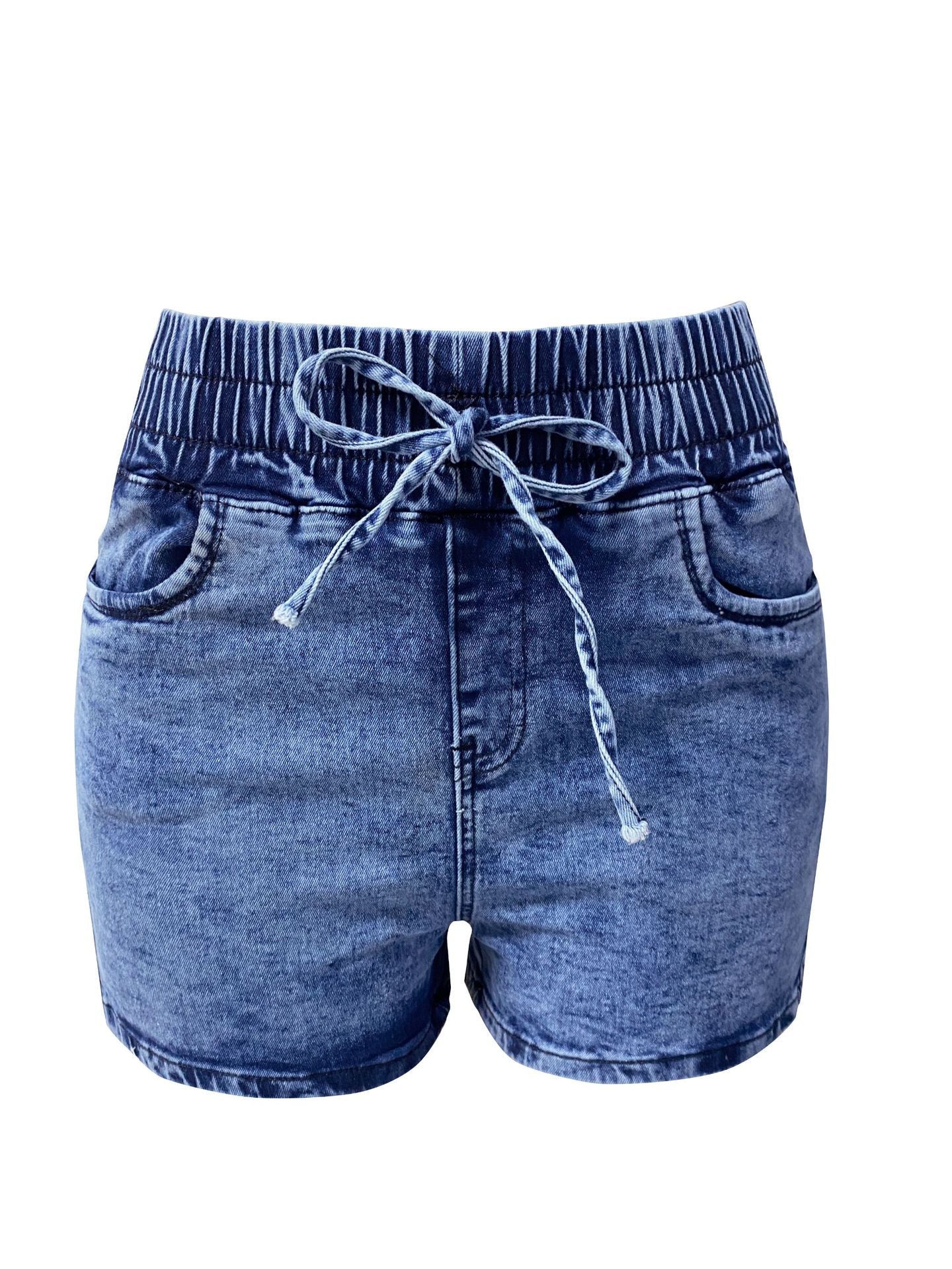 Washed Blue Elastic Waist Jeans Shorts