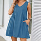 V-neck Sleeveless Pleated Pocket Dress