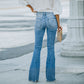 Washed Ripped Denim Flared Pants