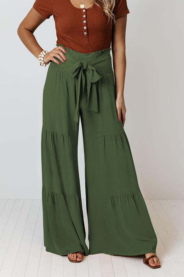 Boho Strappy Elastic Waist Wide Leg Pants