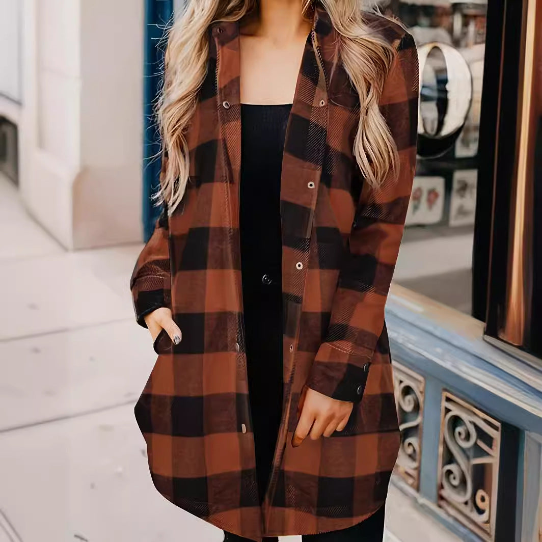 Plaid Brushed Button Midi Shirt