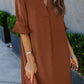 Notched Neck Flounce Sleeve Tunic Dress