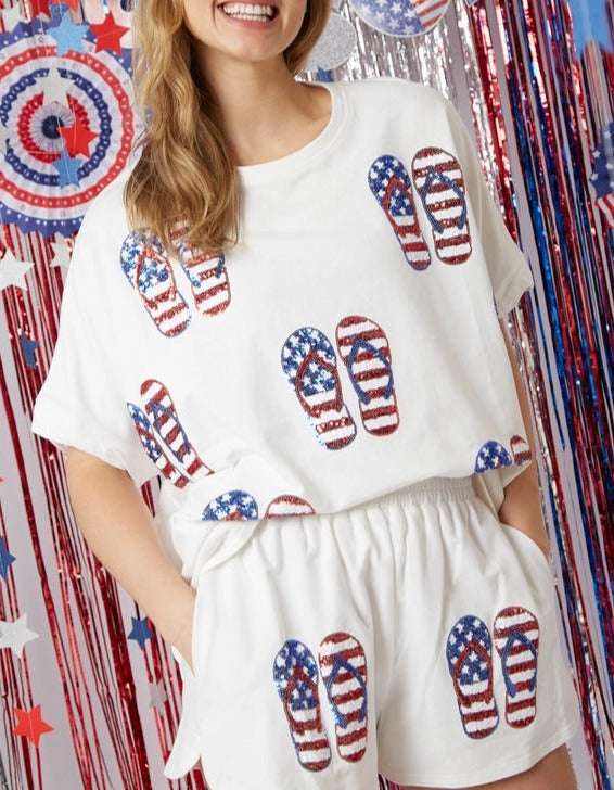 Independence Day Sequined Top + Shorts Set