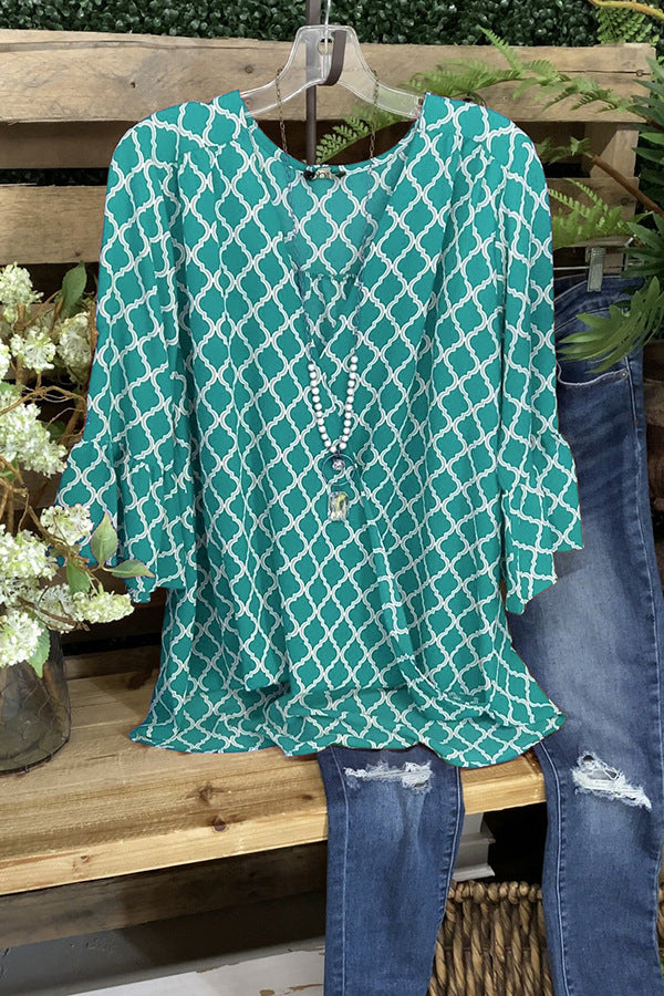 Printed V-neck Loose Tee