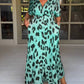 Leopard Print V-neck High-waisted Maxi Dress