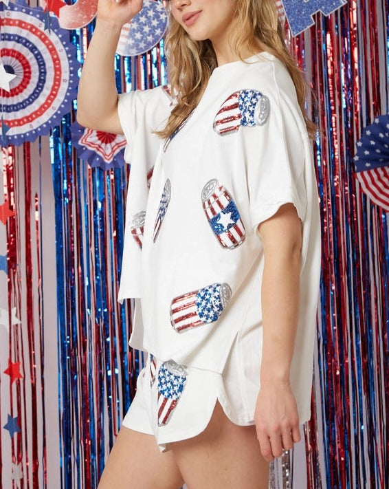 Independence Day Sequined Top + Shorts Set