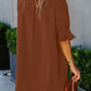 Notched Neck Flounce Sleeve Tunic Dress