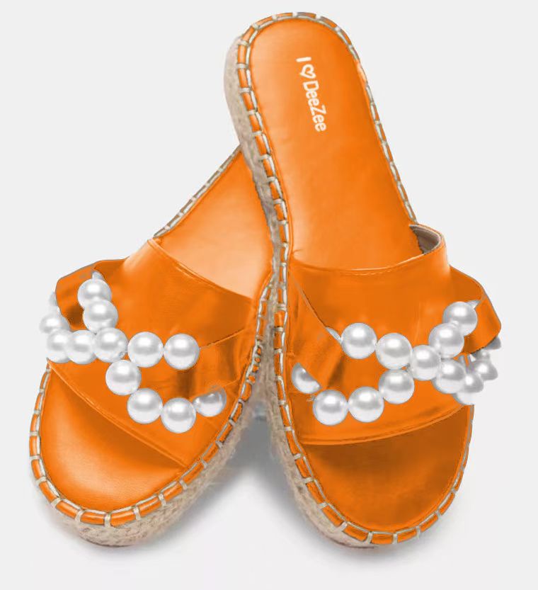 Small Pearl Chain Bow Slippers