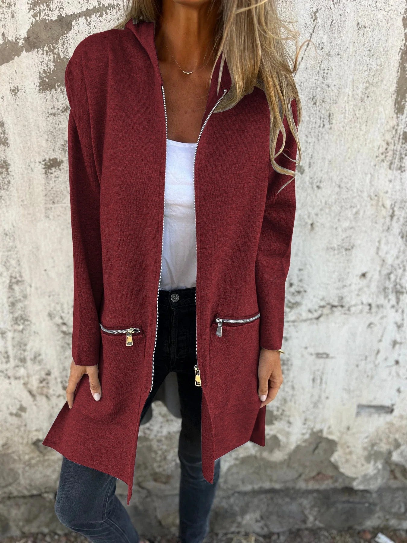 Casual Zip Up Hooded Coat