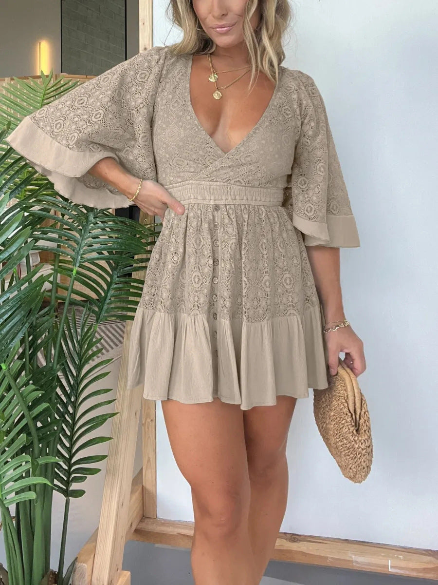 Lace Patchwork Bat Sleeve Dress