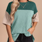 Ribbed Crew Neck Colorblock Top