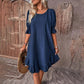 Linen Round Neck Solid Color Dress