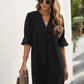 Notched Neck Flounce Sleeve Tunic Dress