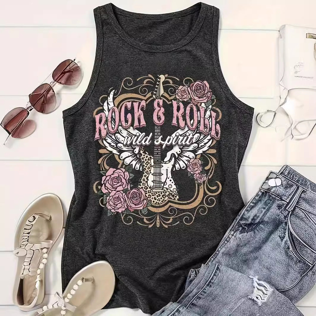 Printed Crew Neck Tank Top