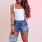 Washed Blue Elastic Waist Jeans Shorts