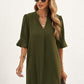 Notched Neck Flounce Sleeve Tunic Dress