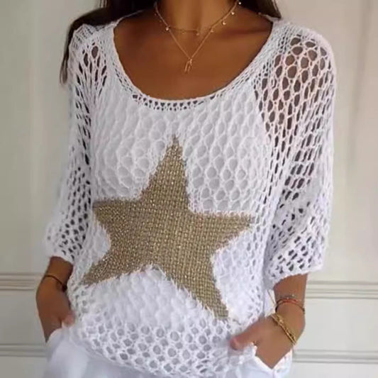 Knitted Star Cutout Top