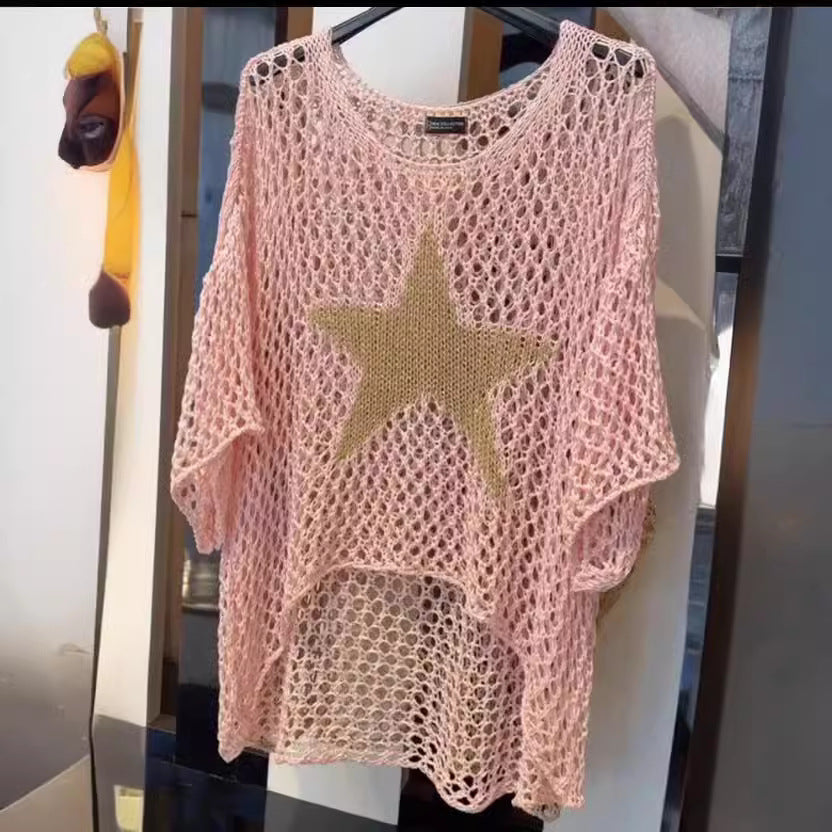 Knitted Star Cutout Top