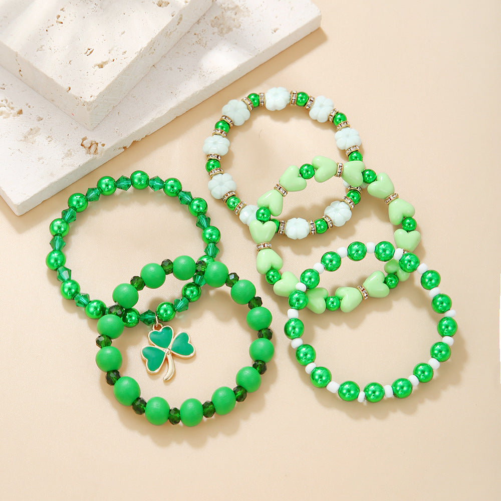 Clover Green 5 Beads Bracelet