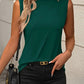 Solid Color Crew Neck Pleated Tank Top