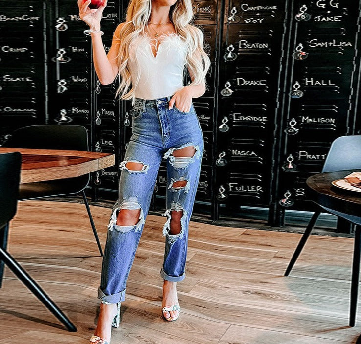 High Waist Ripped Jeans