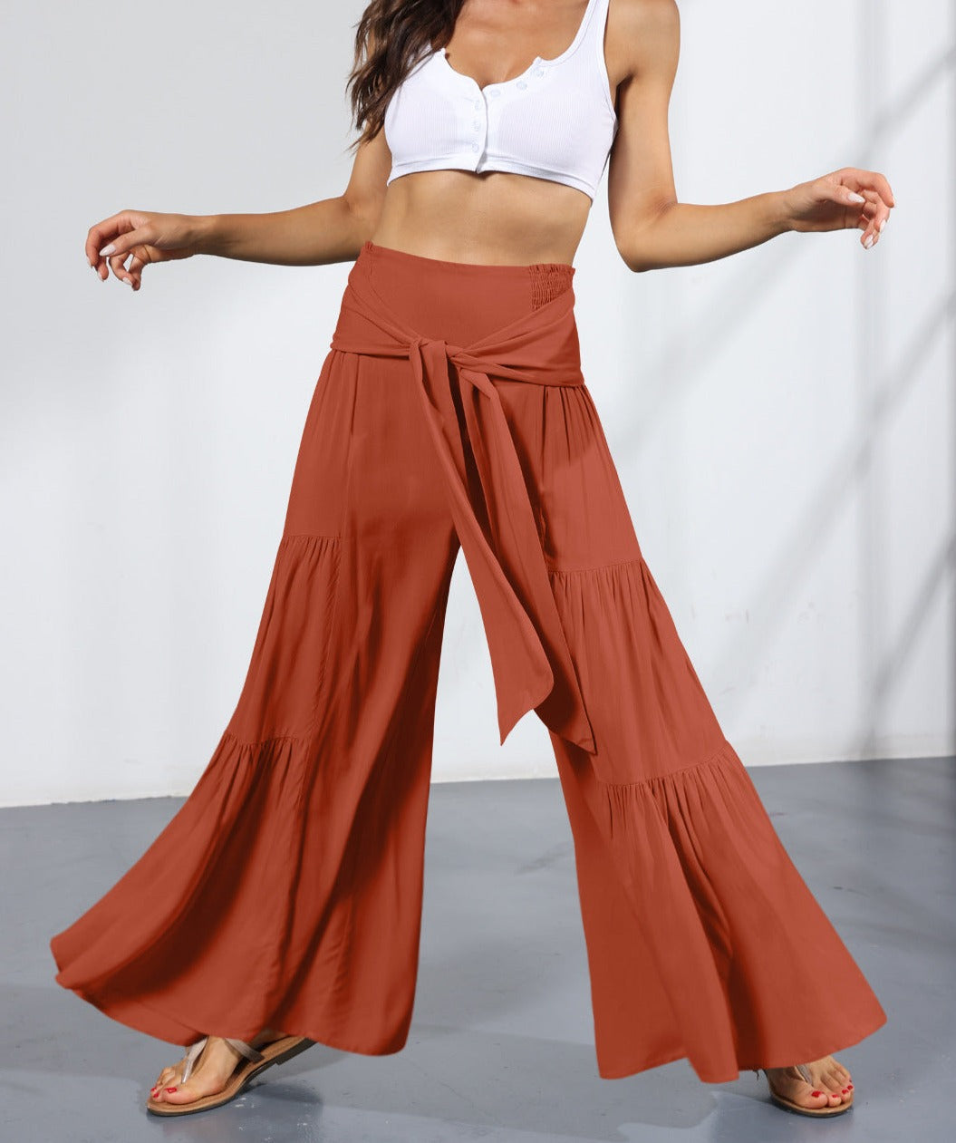 Boho Strappy Elastic Waist Wide Leg Pants