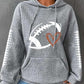 Football Print Hooded Waffle Sweatshirt