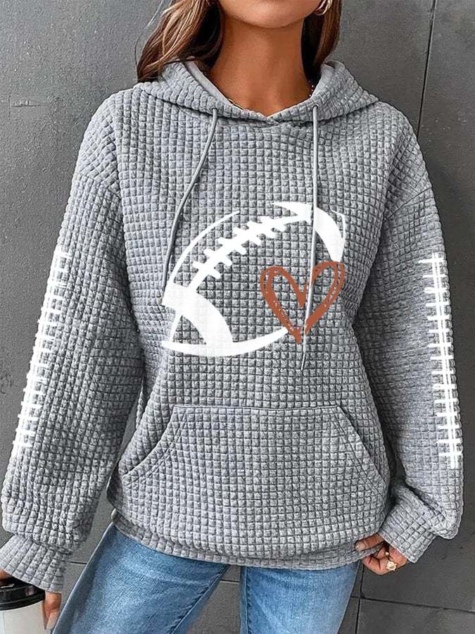 Football Print Hooded Waffle Sweatshirt