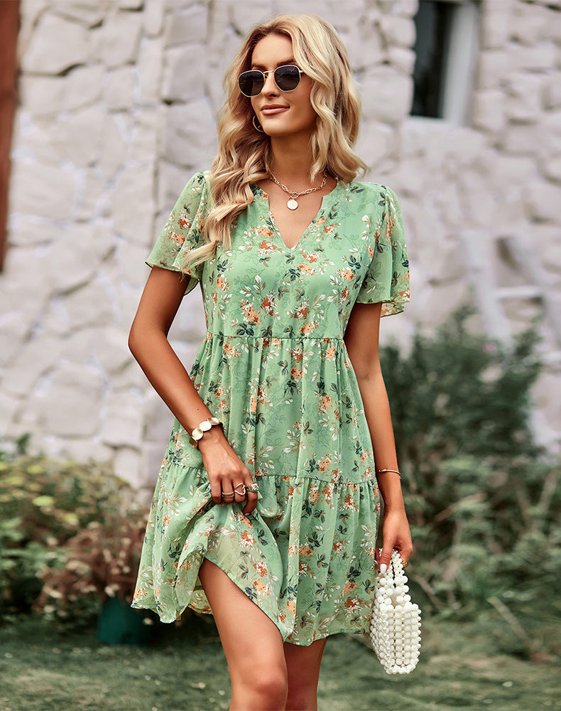 Floral V-neck Dress-6 Colors