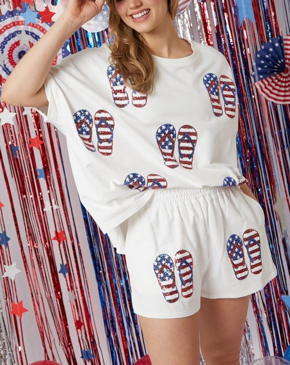 Independence Day Sequined Top + Shorts Set