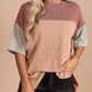 Ribbed Crew Neck Colorblock Top