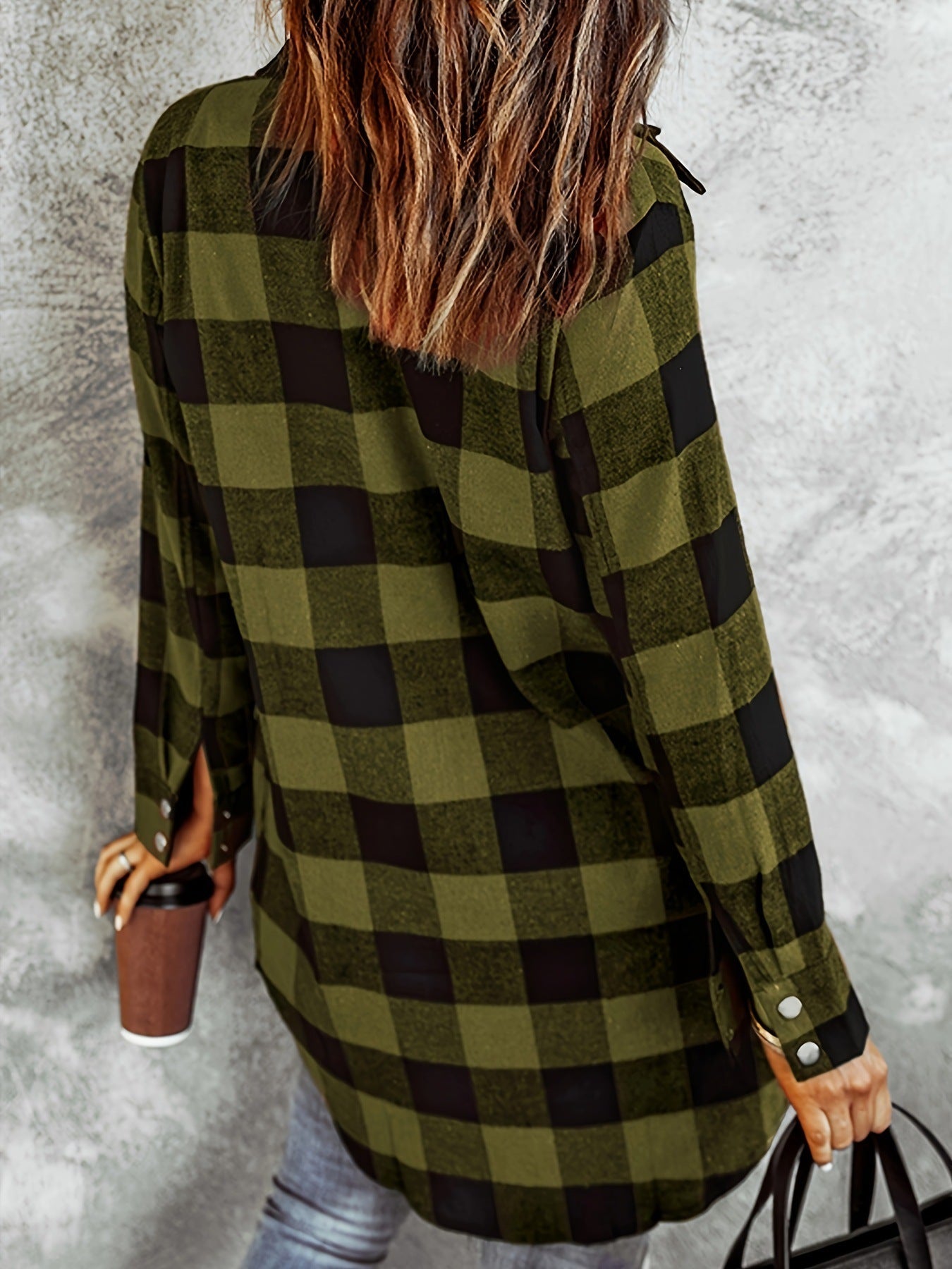 Plaid Brushed Button Midi Shirt