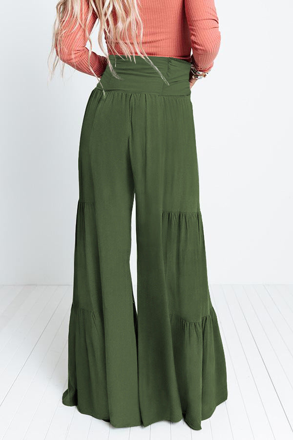 Boho Strappy Elastic Waist Wide Leg Pants