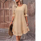 Linen Round Neck Solid Color Dress