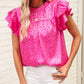 Leopard Pleated Tiered Ruffled Sleeve Blouse