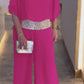 Sequined Flowing Top + Wide Leg Pants Suit