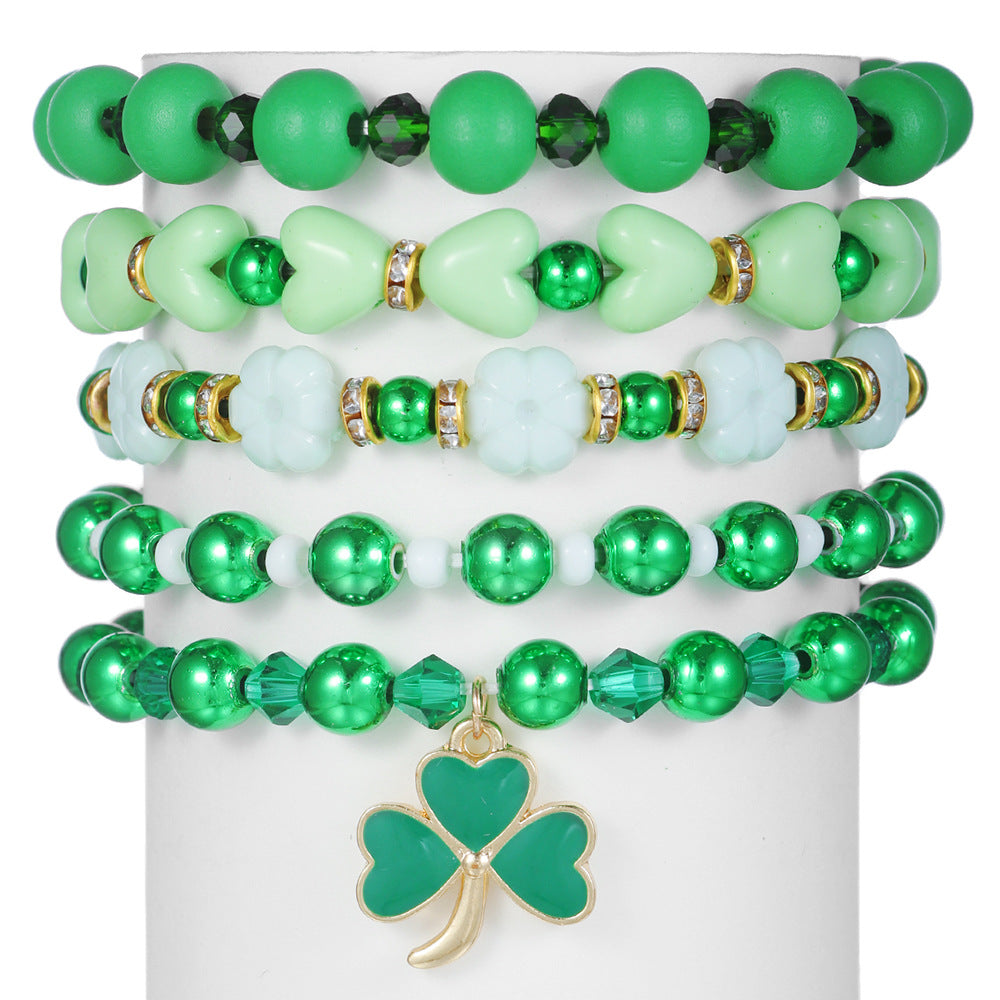 Clover Green 5 Beads Bracelet