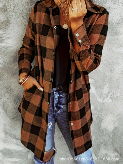 Plaid Brushed Button Midi Shirt