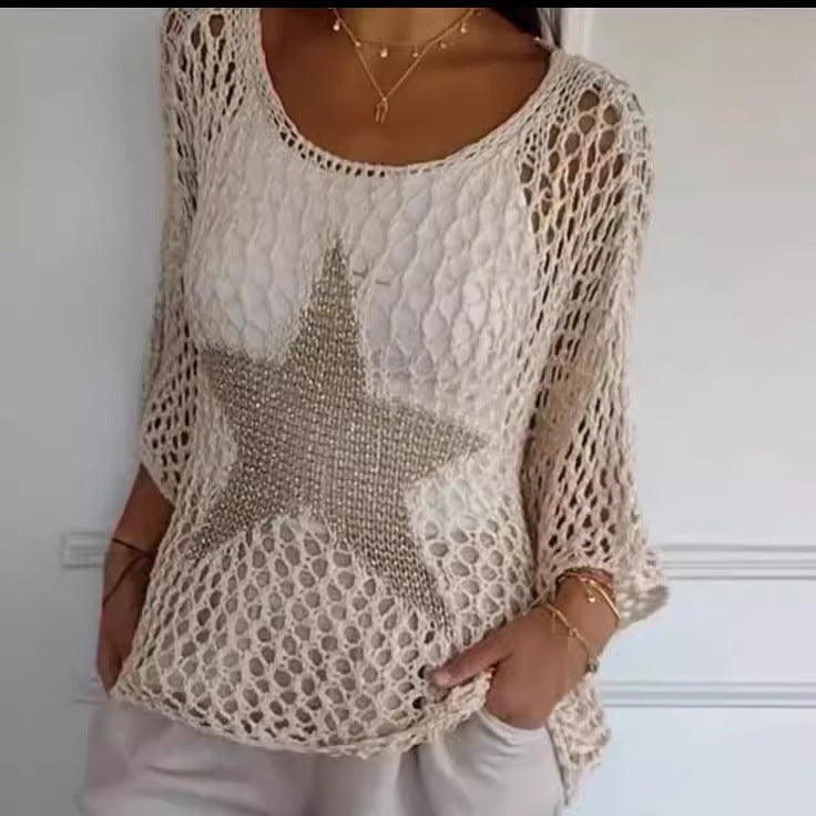 Knitted Star Cutout Top