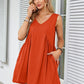 V-neck Sleeveless Pleated Pocket Dress