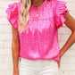 Leopard Pleated Tiered Ruffled Sleeve Blouse